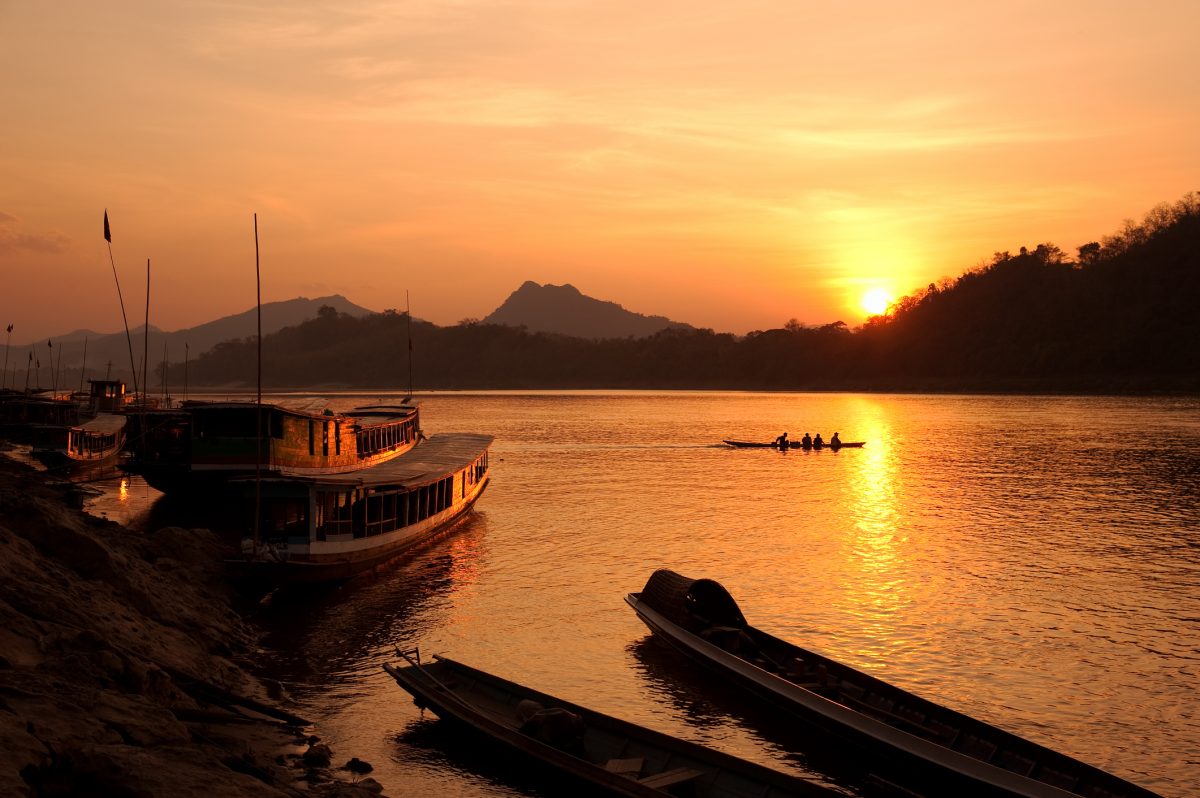 Mekong River, located in Luang Pravang, Laos, at sunset