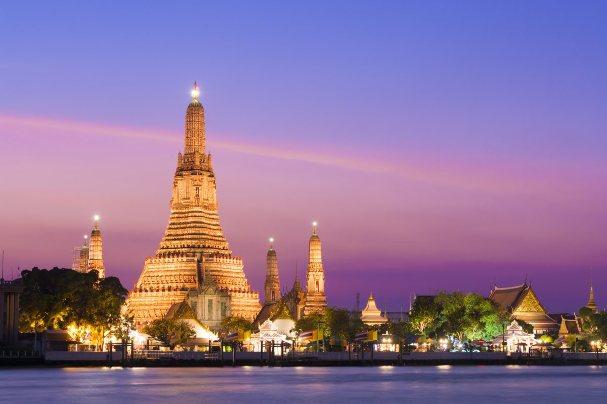 Wat Arun Temple at sunset in Bangkok, Thailand