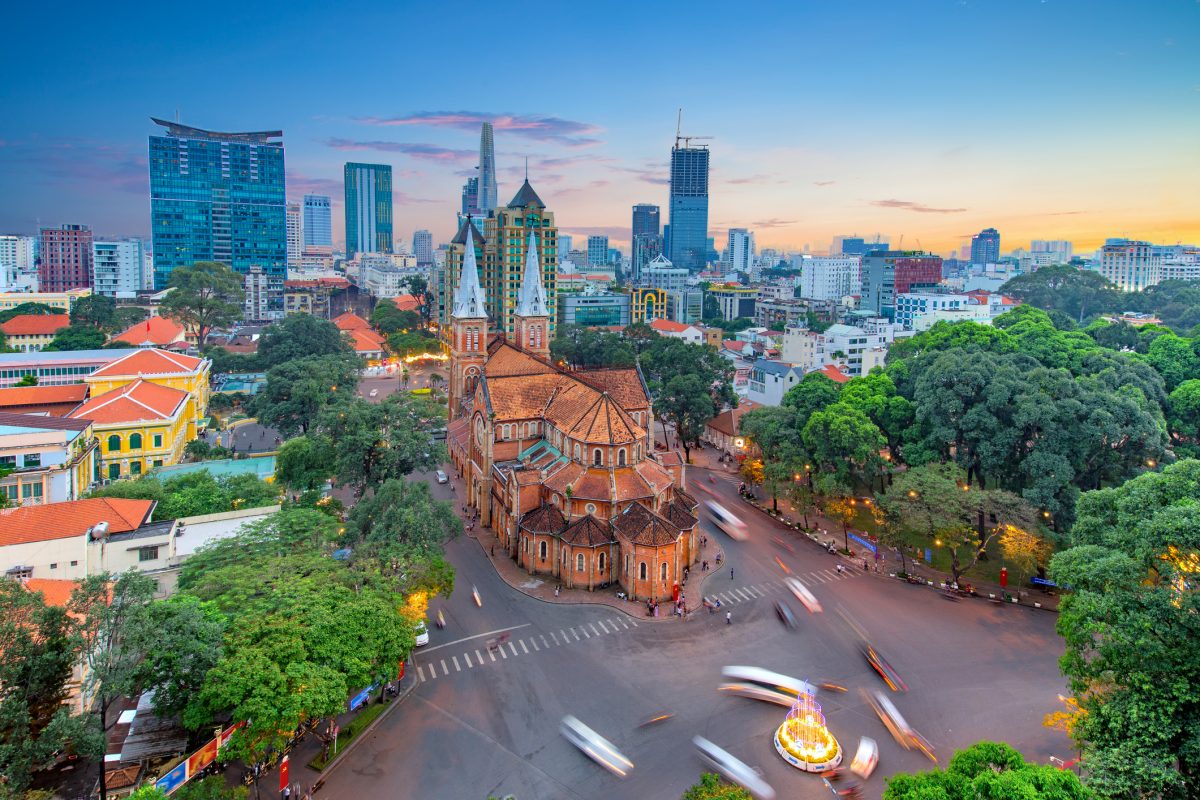 Aerial view of Notre-Dame Cathedral Basilica of Saigon