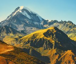Mount Kazbek in the Caucasus Mountains.